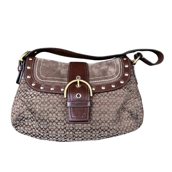 Coach Vintage Signature Soho Studded Brown Suede F11Rare Y2K Buckle Flap F11534 - Picture 1 of 10